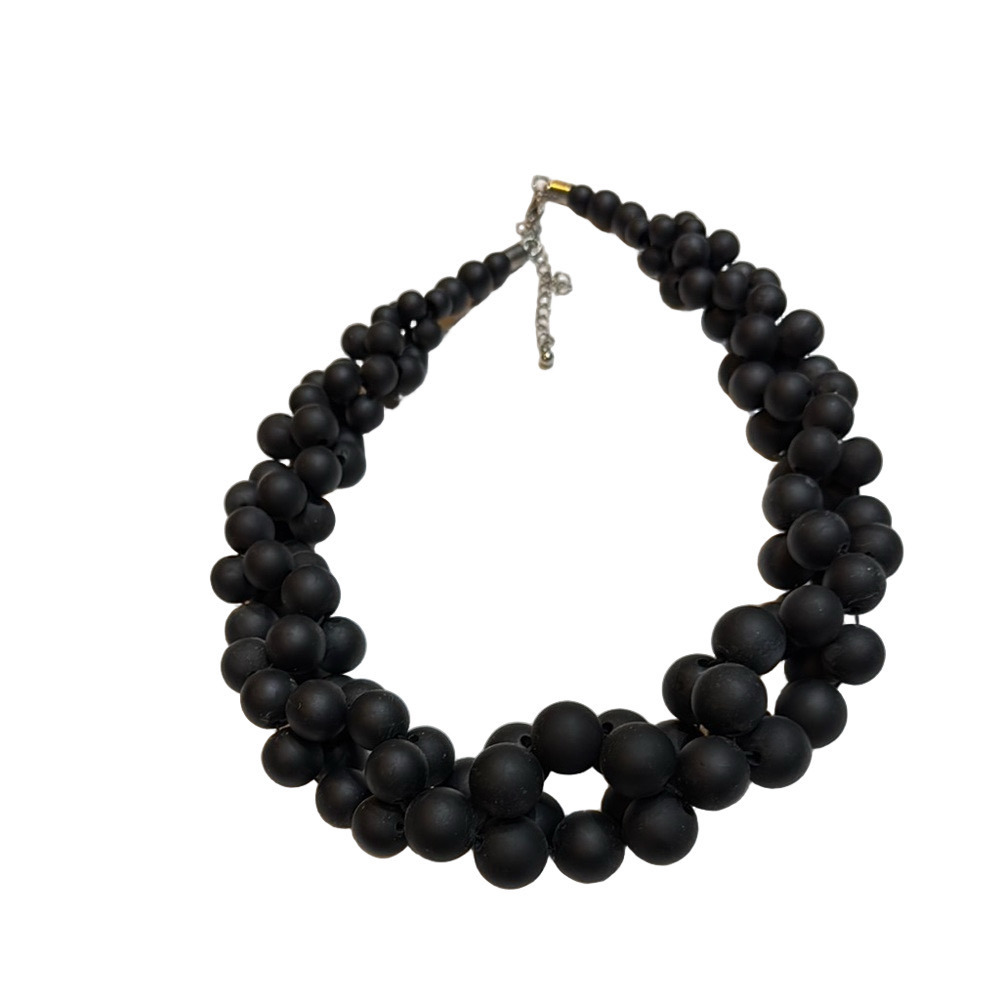 Elegant Chunky Black Beaded Statement Necklace